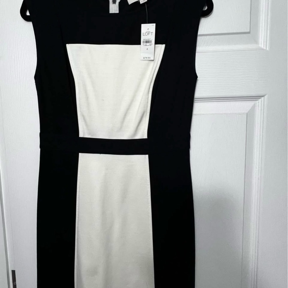 LOFT Two-Tone Black and Cream Midi Dress